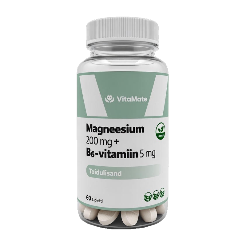 Magneesium (tsitraat) 200 mg + B6-vitamiin 5 mg.   Toidulisand.