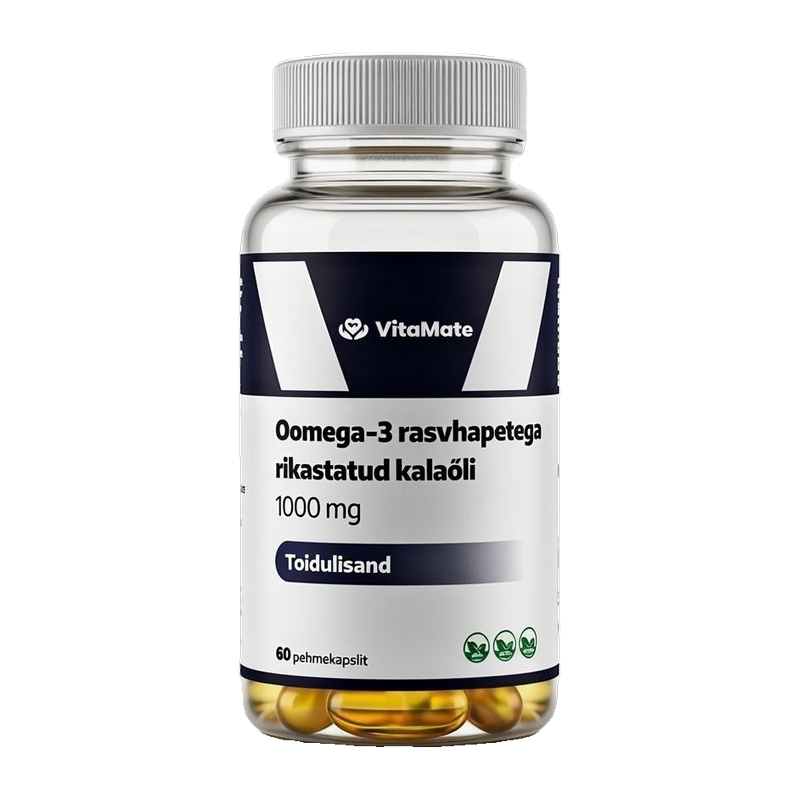 Oomega-3-rasvhapetega rikastatud kalaõli 1000 mg. Toidulisand.